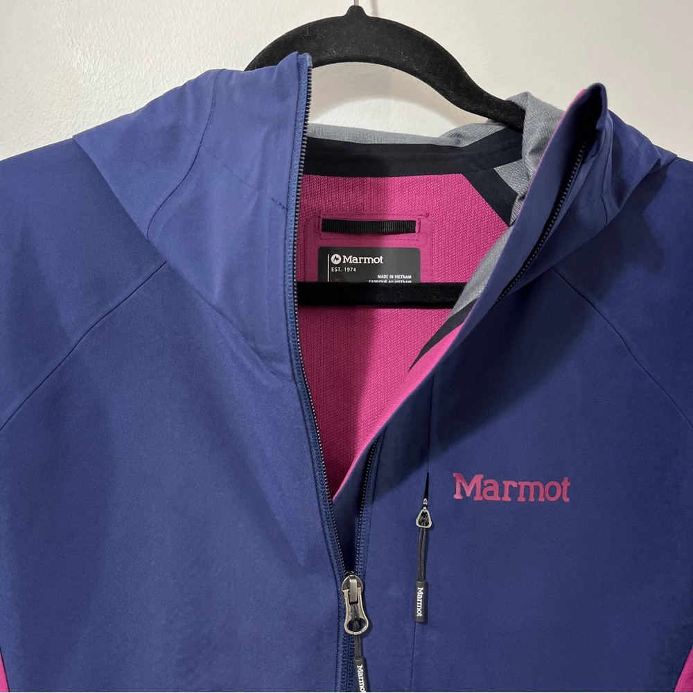 Marmot ROM 2.0 Waterproof Breathable Hooded Outdoor Navy & Pink Coat [size L] - Picture 3 of 11